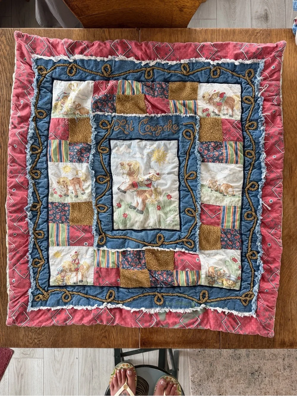Vintage Cowpoke Patchwork Baby Quilt - Red, Blue, Brown